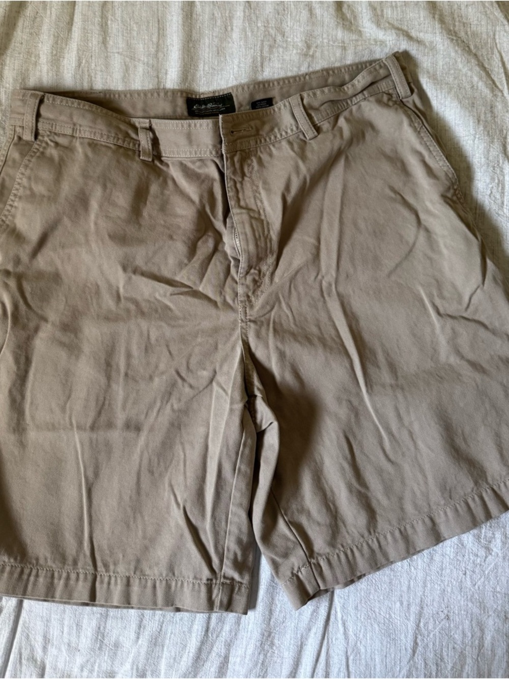 Eddie Bauer Men's Tan Flat-Front Cotton Shorts
